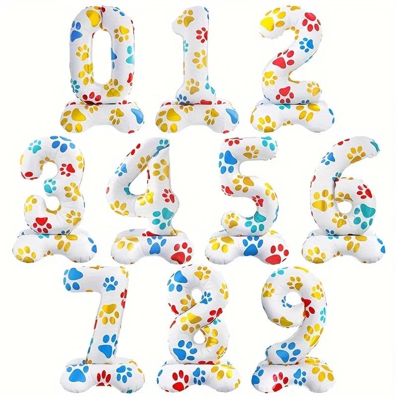 Palloncino Numero Bianco da 16 Pollici con Impronta di Cane, Perfetto per Feste di Compleanno a Tema Animali, Feste per Bambini, Decorazioni per Baby Shower