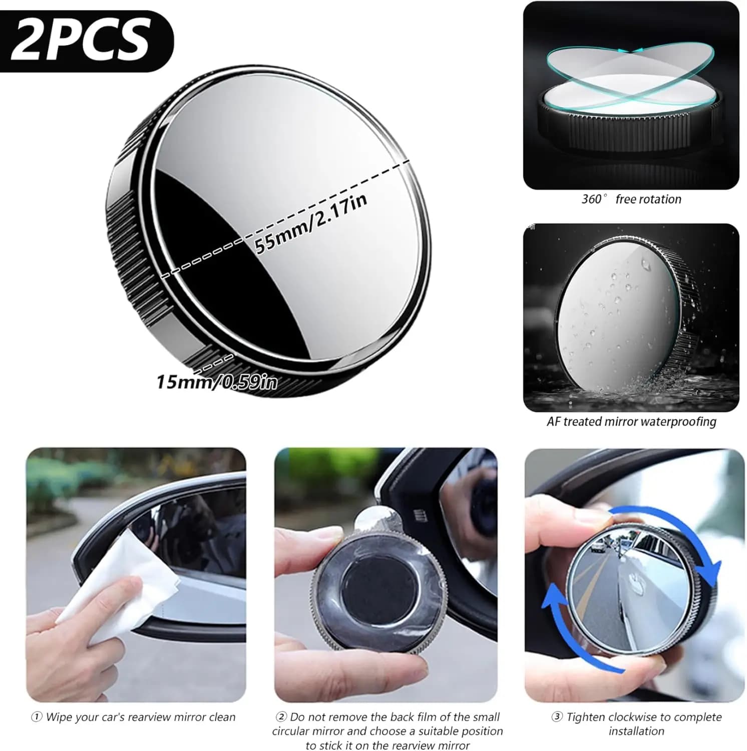 2 Pezzi Specchietti Retrovisori Auto con Ventosa, Specchio Angolo Cieco 360° Regolabile con Cornice Rotonda, Specchio Ausiliario Convesso Grandangolare