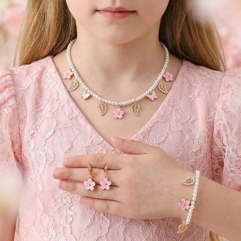 Set di gioielli floreali minimalisti in metallo da 4 pezzi/set - Collana con ciondolo coordinato e bracciale a catena per un'eleganza quotidiana.