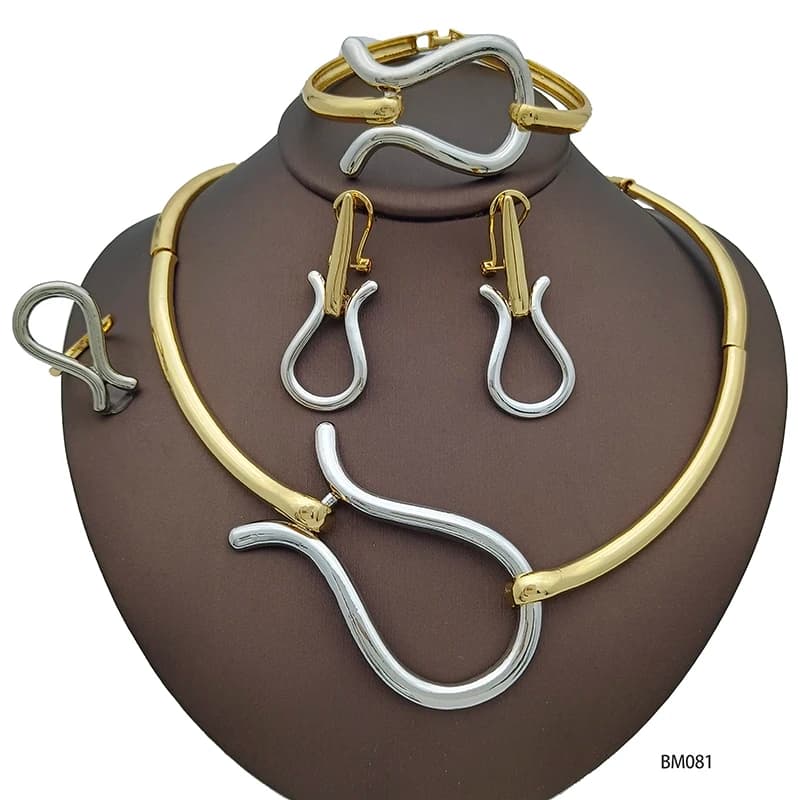 Dubai Fashion Jewelry Sets For Women Classic Minimalist Design Necklace Earrings Bracelet And Ring Daily Wear Ideal Gift