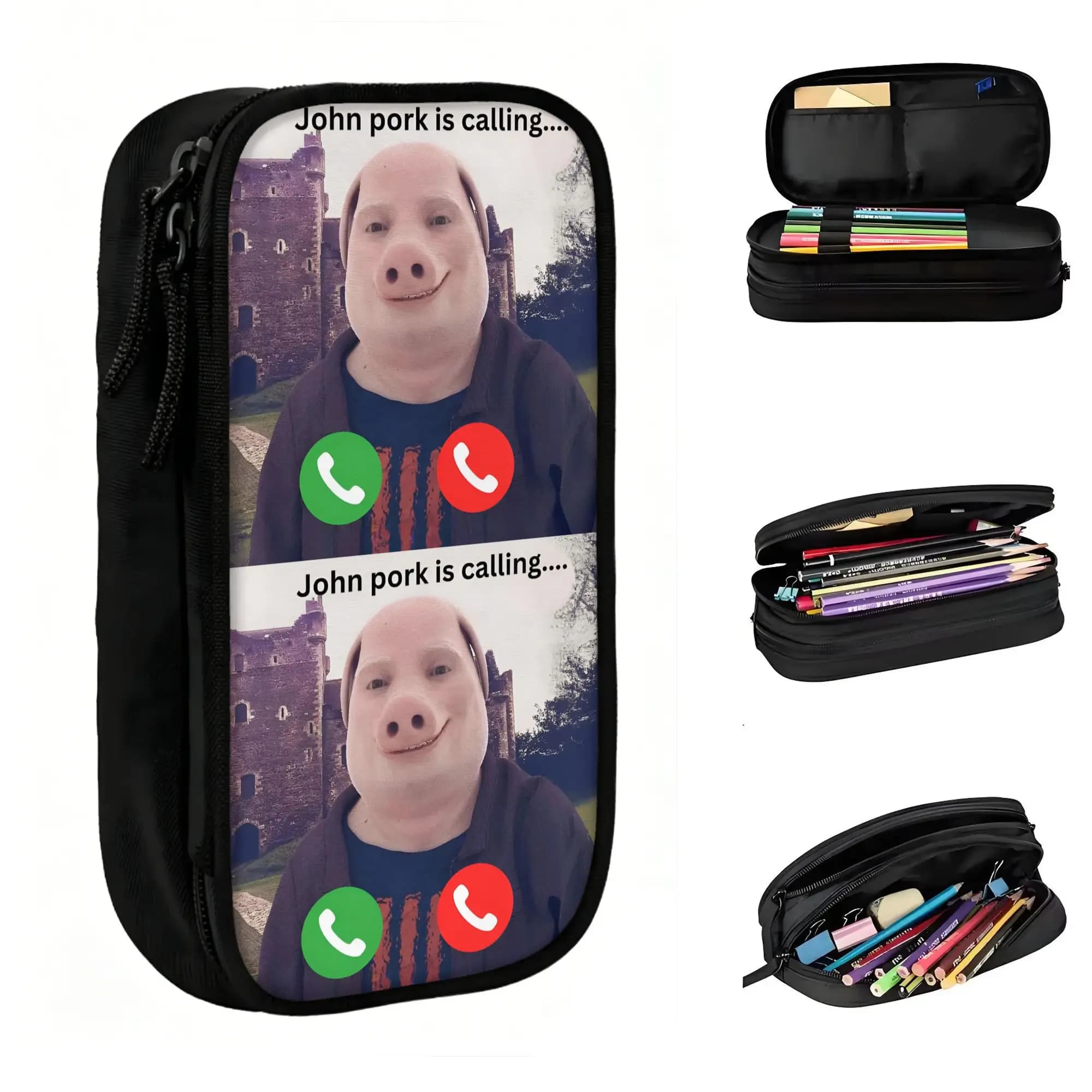 Custom John Pork Is Calling Pencil Cases for Boys Girls Large Capacity Manga Pen Box Bag Stationery