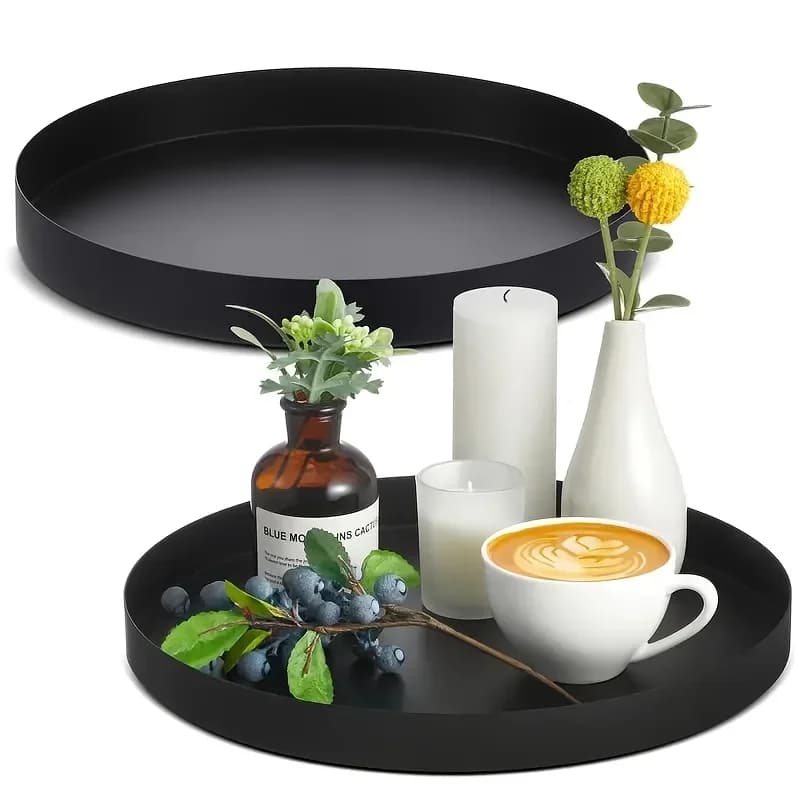 1 piece black ABS modern circular tray with candle holder