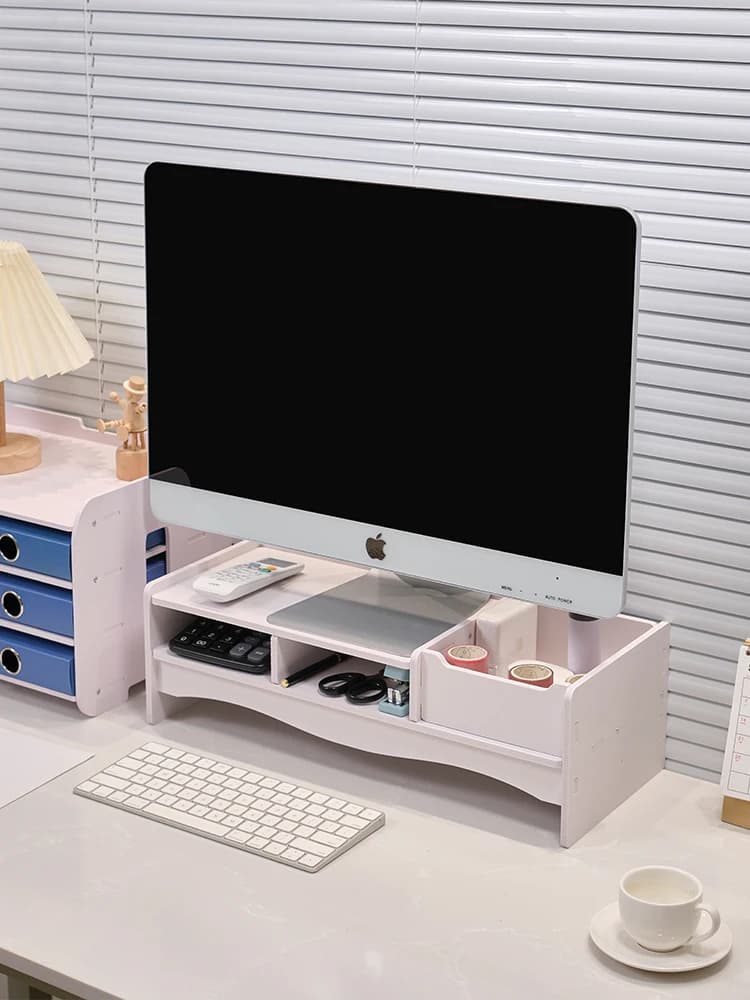 Supporto Rialzato per Monitor Desktop, Scrivania da Ufficio, Schermo e Tastiera, con Cassetto, Ripiano Rialzato