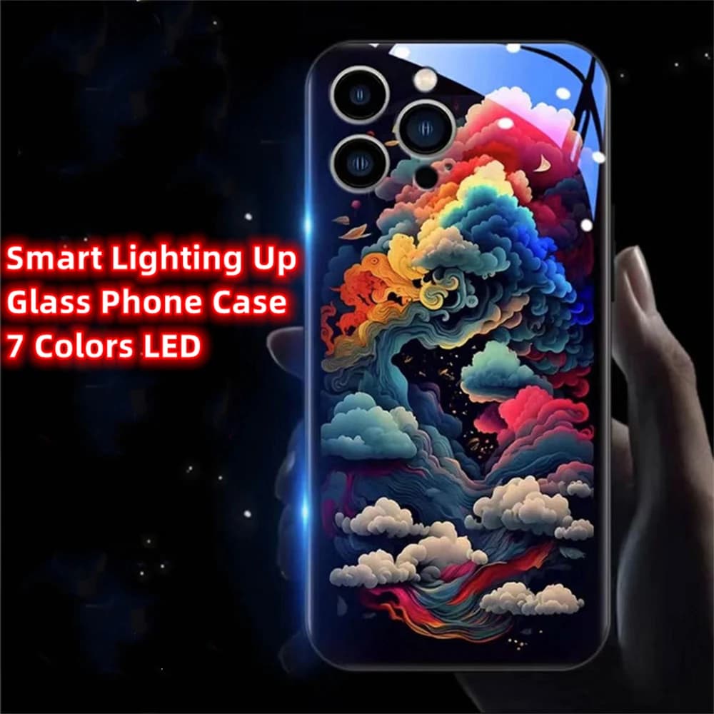 Auspicious Clouds LED Calling Light Flash Phone Case Smart Luminous Cover For iPhone Air 17 16 E 15 14 13 12 11 Pro Max Plus
