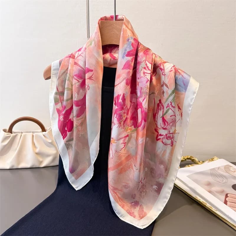 Sciarpa quadrata da donna imitazione foulard, sciarpe stampate, bandane, hijab di lusso, foulard elegante, scialle da viaggio, nastro per borsa