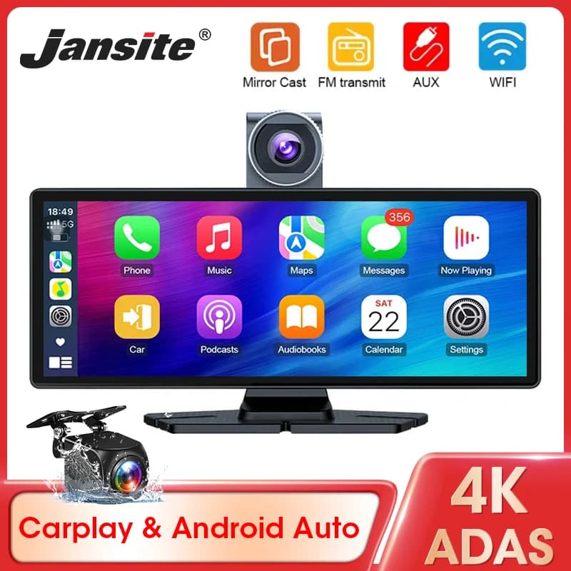 Jansite 10.26'' 4K ADAS Dash Cam Wireless Carplay&Android Auto Car DVR GPS Navigazione Registratore Video Monitor Cruscotto Auto DVRS