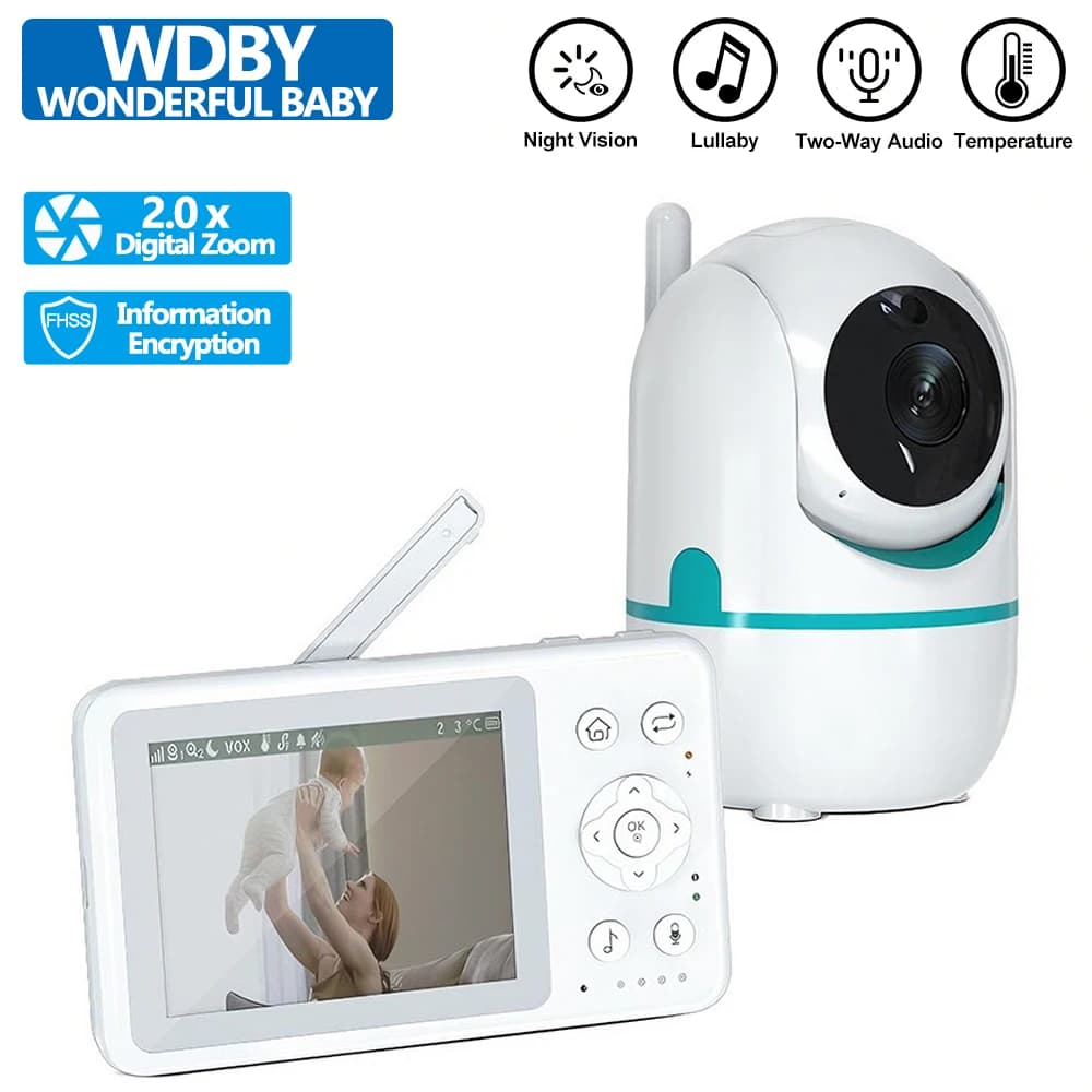Baby monitor wireless da 3,2 pollici con zoom Pan Tilt Audio bidirezionale Visione notturna Monitoraggio della temperatura Sicuro Baby Nanny Cam per la casa