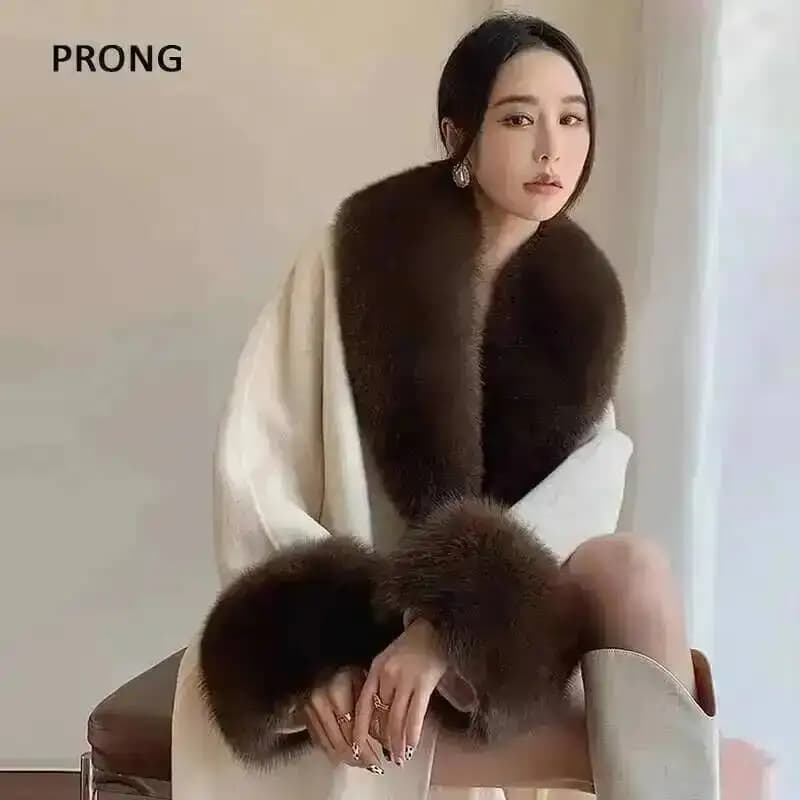 100% vera pelliccia di volpe collo cappotto invernale giacca sciarpa di pelliccia vestito soffice scialle di pelliccia polsino di pelliccia Set scialli di pelliccia di lusso avvolge sciarpe