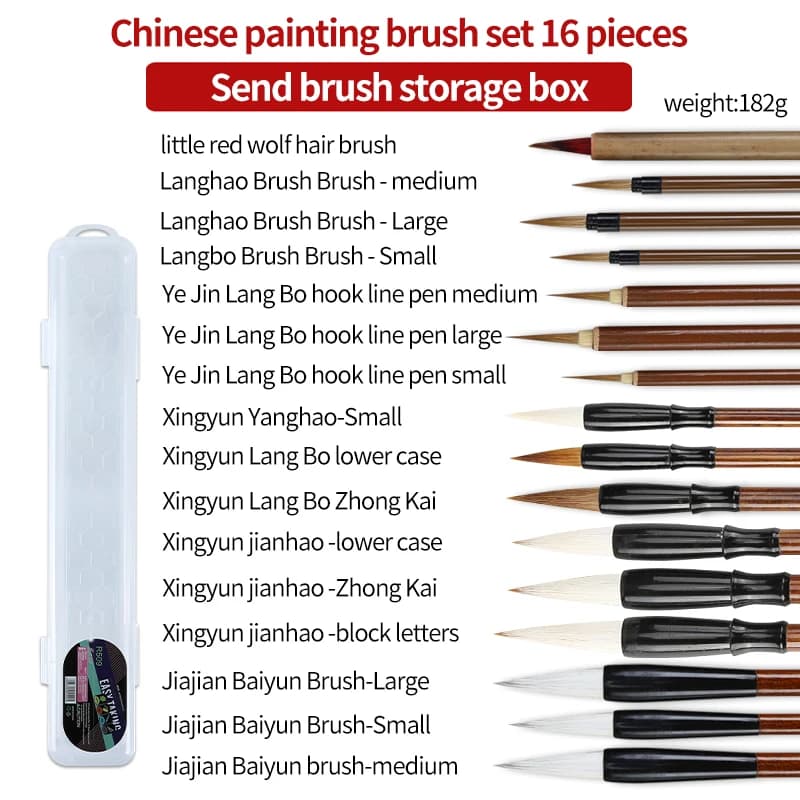 6/9/12/16Pcs Wolf Hair Chinese Calligraphy Brushes Set for Painting Practice Writing Artist Drawing Watercolor Art Supplies