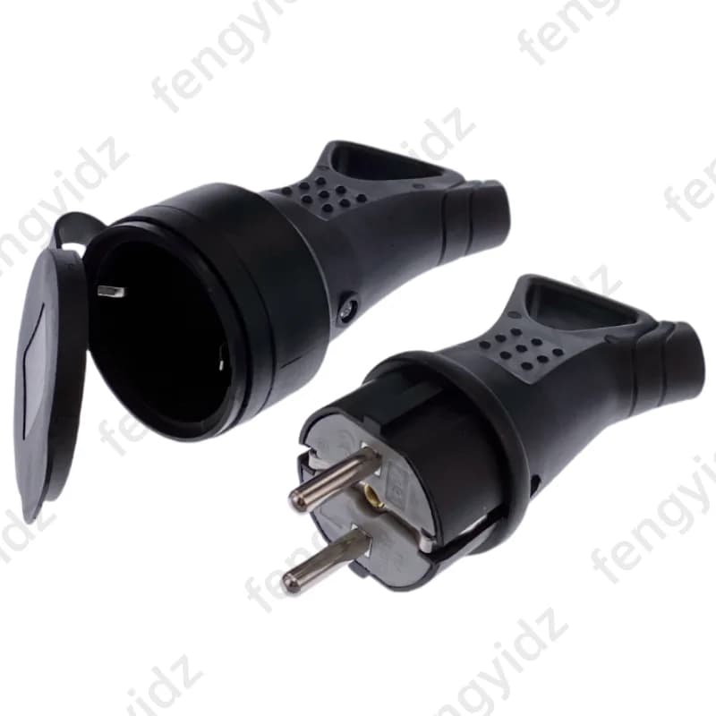 EU rubber waterproof plug European connector with electric ground cover IP54 for DIY power cord 16A 250V