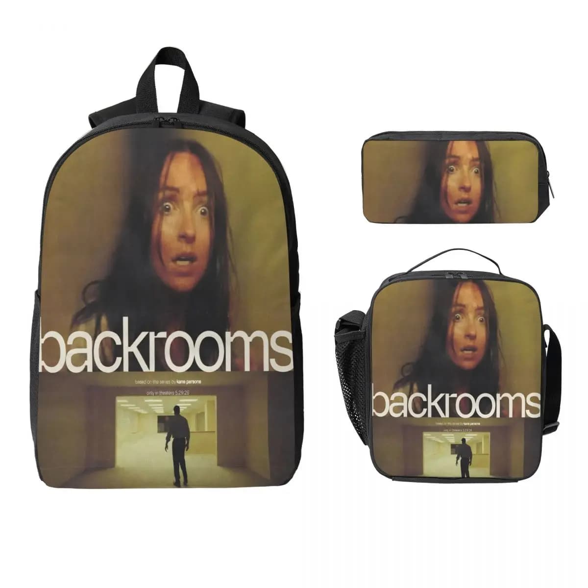 3Pcs Backrooms 2026 Backpack Set for Girls Boys Pencil Boxes Bookbag Sets with Lunch Box For Primary School Students Daypack