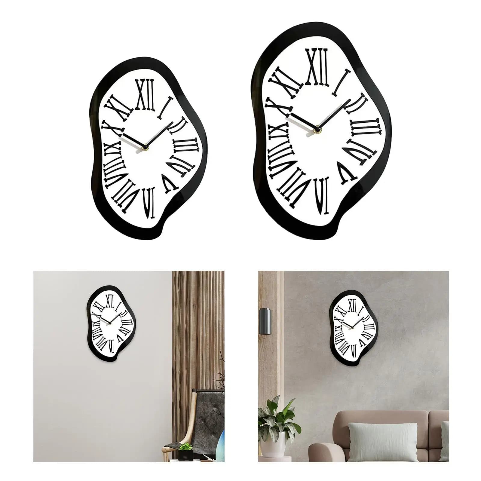 Orologio da fusione Orologio da parete con decorazioni astratte divertenti Orologio da parete con spazzata silenziosa distorto