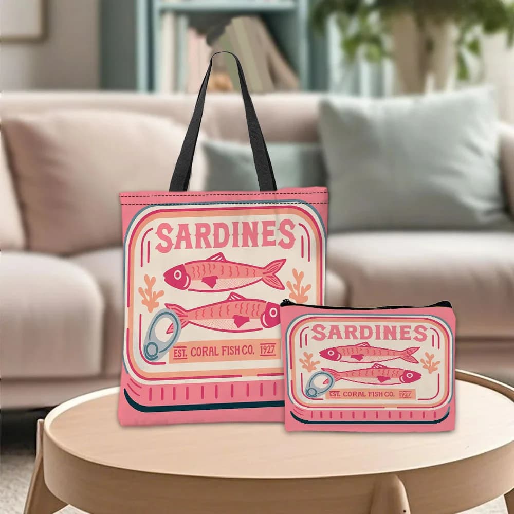 Amazing Pink Sardine Bag for Cosmetics Combined Fashion Marine Theme Bag for Daily Use Travel Handbags