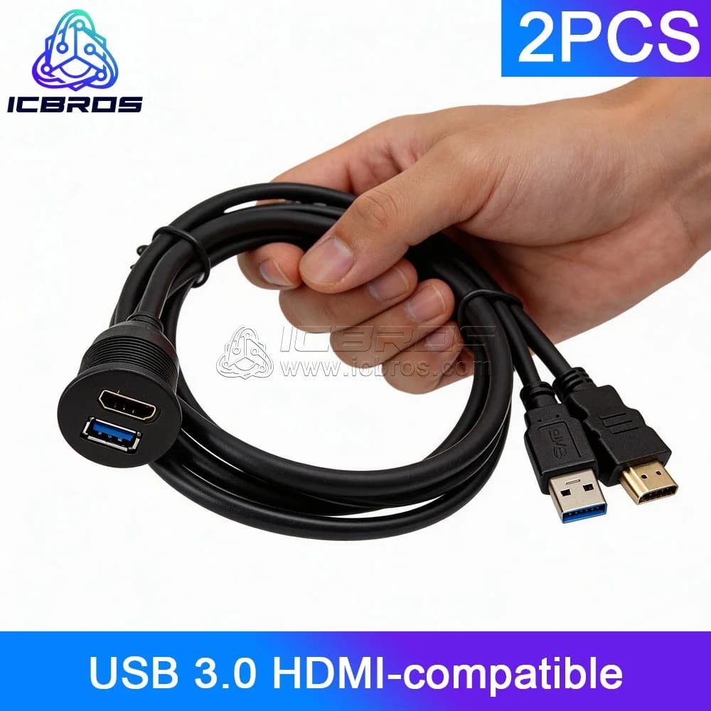2 pz USB 3.0 HDMI-compatibile Maschio a Femmina Cruscotto Impermeabile Installazione Incorporata Cavo Dati A Doppia Porta per