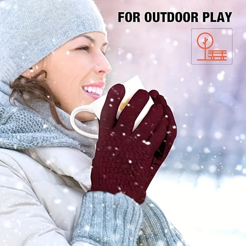 Winter Touch Screen Lined Elastic Knitted Warm Gloves with Touch Screen, Suitable for Cycling and Hiking in Cold Weather