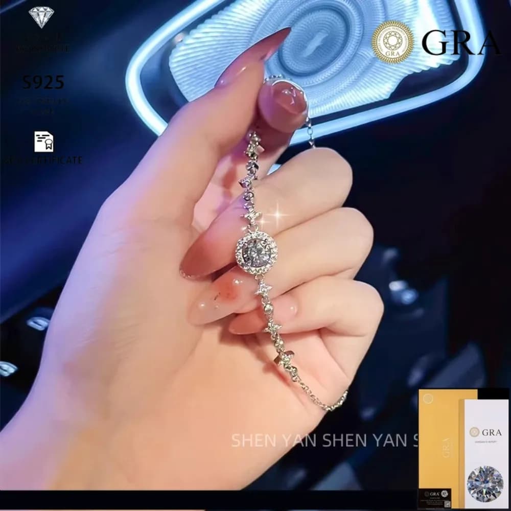 Bracciale in argento sterling Moissanite S925 Princess Round Niche Design Sense Festival Regalo di San Valentino