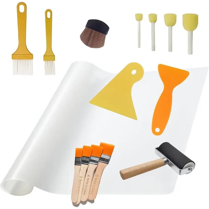 Set di strumenti per decoupage ABUL da 15 pezzi, inclusi pennelli, pennello in schiuma, raschietto a rullo e tappetino - per lavori artigianali e progetti artistici fai da te