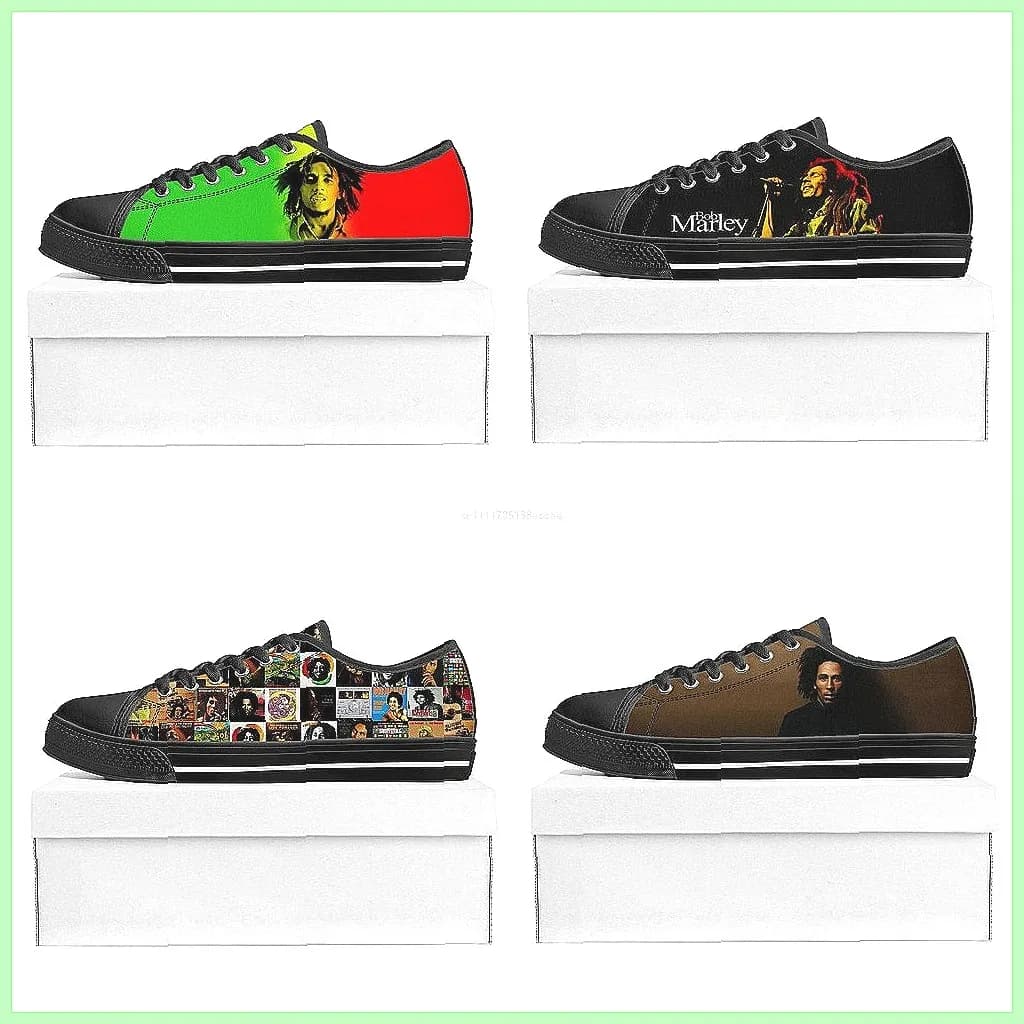 Scarpe da ginnastica in tela Bob Marley, scarpe basse unisex con lacci, modello casual personalizzato Music Star