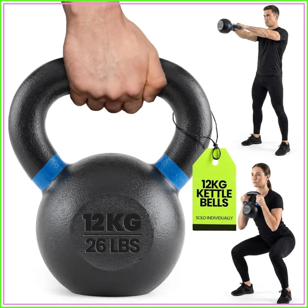 Single Cast Iron Kettlebell | Powder Coated - Wide Handle for Core & Glute Workouts, Swings, Squats, Deadlifts, Strength & Flexibility