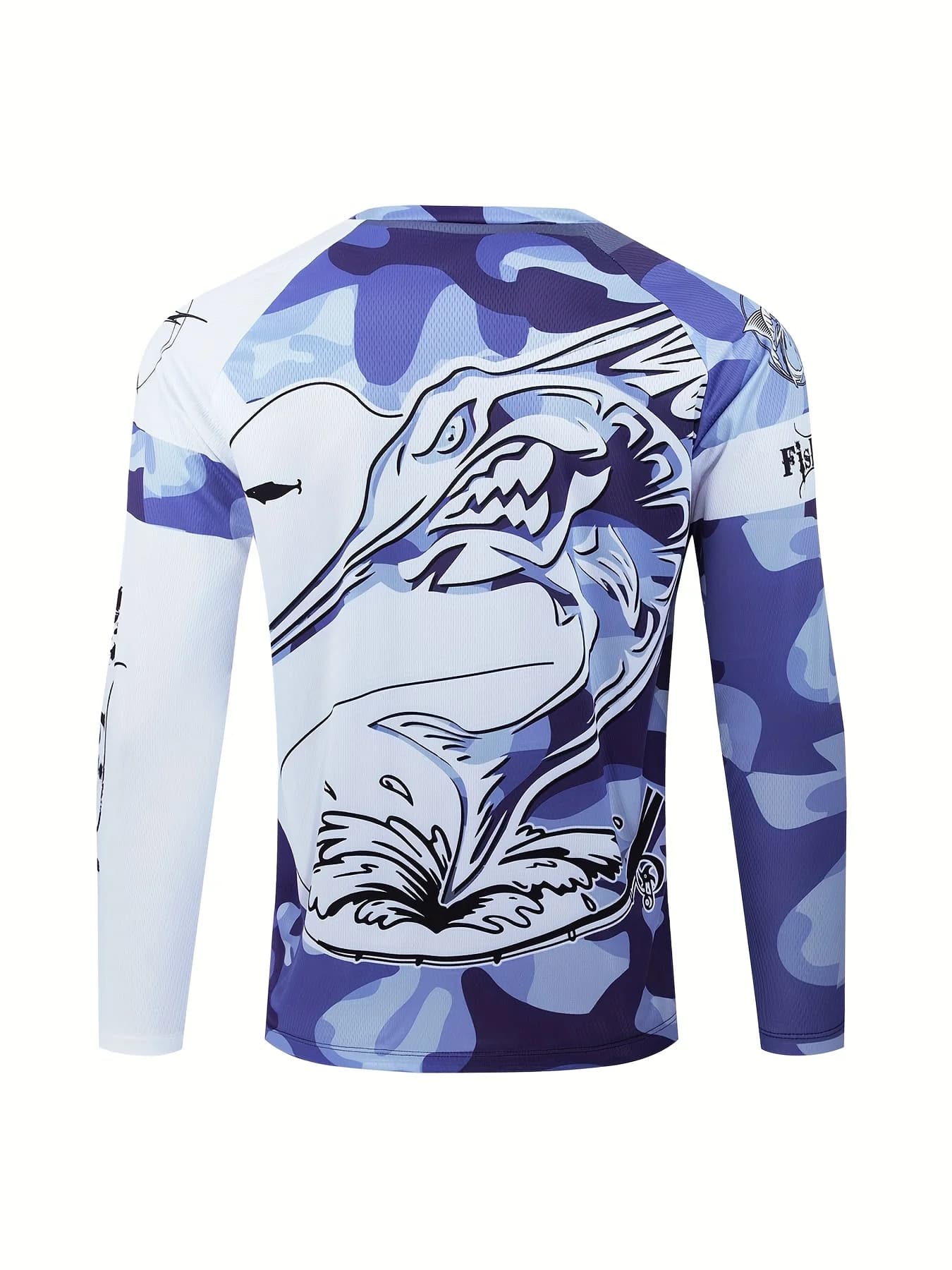 Abbigliamento da pesca con stampa di pesci da uomo Camicia traspirante da esterno Fibra di poliestere al 100% Abbigliamento per protezione solare ad asciugatura rapida che assorbe il sudore
