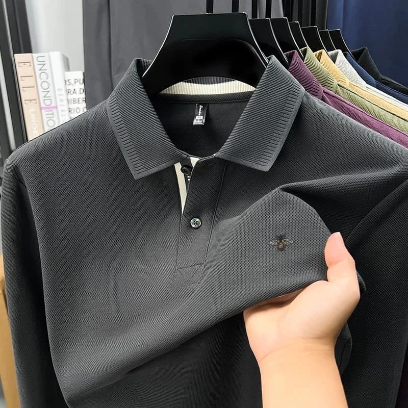 Polo da Uomo di Lusso 100% Cotone, Primaverile, con Colletto e Ricamo, Maniche Lunghe, T-Shirt Casual Business, Taglie M-4XL, Abbigliamento Maschile