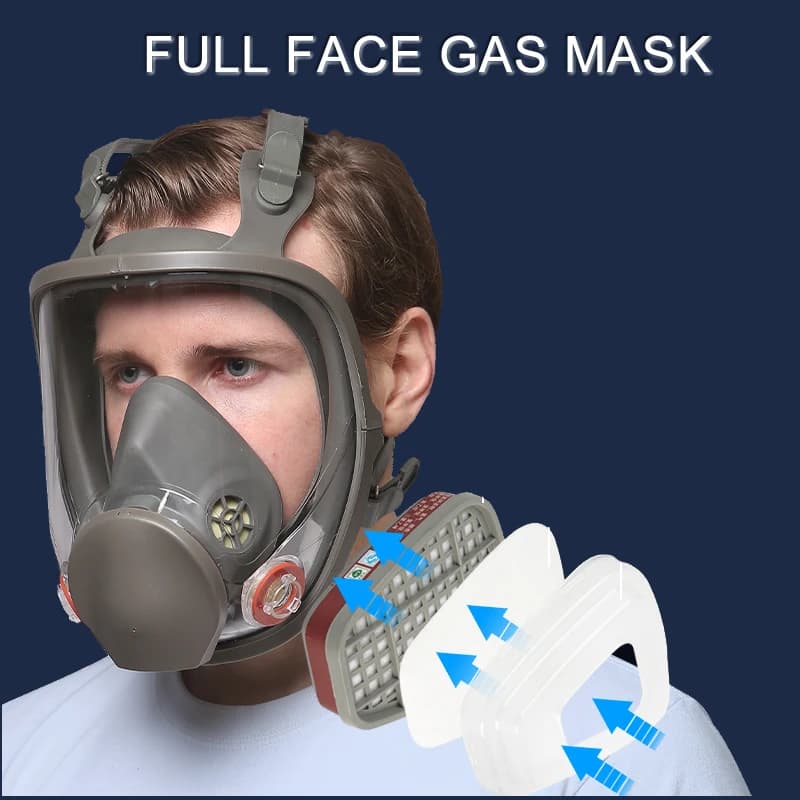 6800 Full Face Gas Breather with Double Filter Cartridge Dust Cover Protector for Face Spraying Polishing Safety at Work