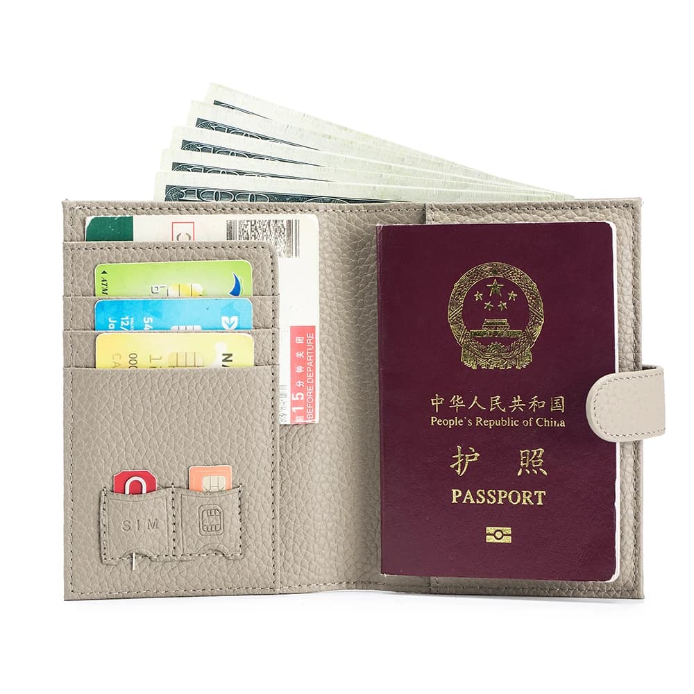 Travel wallet passport holder in real cow leather with pocket credit card holder with zipper Bifold wallet with RFID lock for man and woman