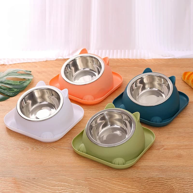 Mangiatoia per animali domestici Ciotola per cibo per gatti con mitra anti-fuoriuscita Ciotola per gatti separata in acciaio inossidabile Ciotola per cani rialzata anti-fuoriuscita