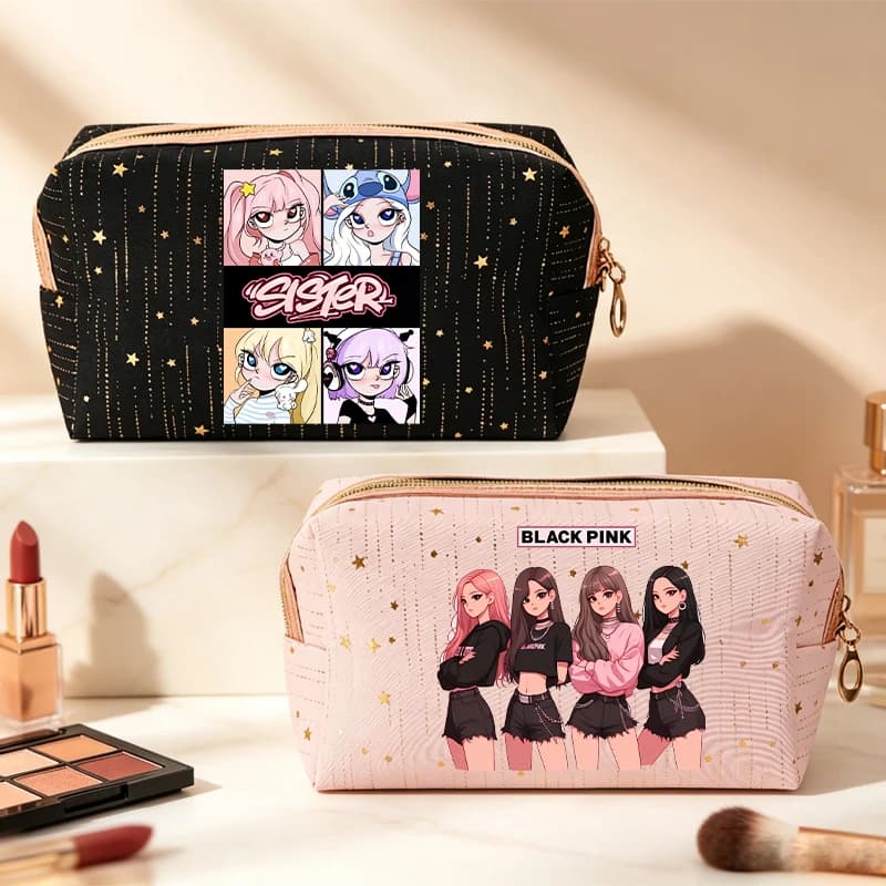 BlackPink Good-looking Star Cosmetic Bag for Women Kpop BP Anime Cartoon Fashion Makeup Pouch Students Portable Washing Bags