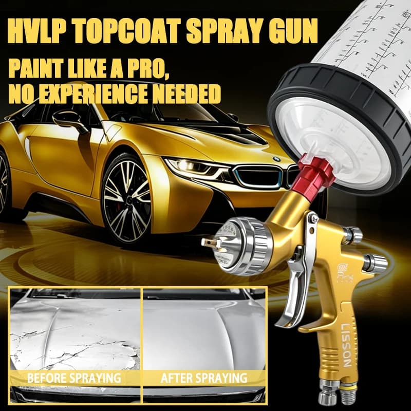 HVLP 1.3mm Spray Gun with 600cc Grazing Tank, Pneumatic Sprayer for Auto Repair, Furniture and Painting ♪