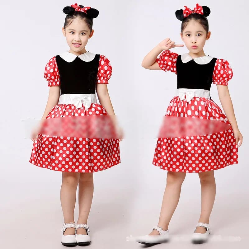Robe Minnie Mignonne with band for bébés filles, jeu de rôle pois, robe de princesse casual au-dessus du genou