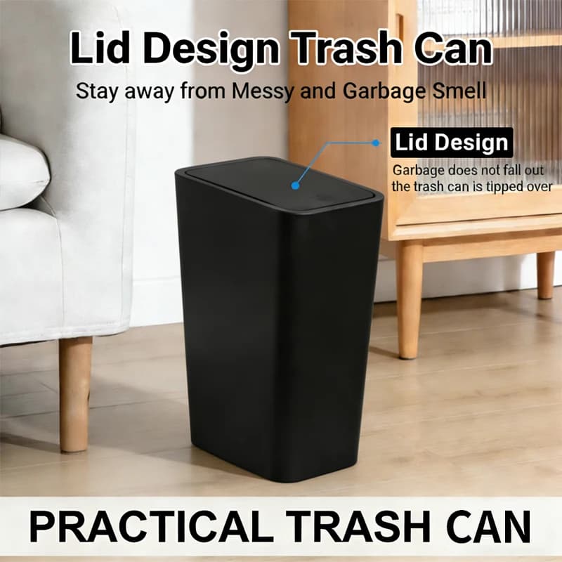 Cestino per Rifiuti da Bagno 10L, Piccolo Contenitore con Coperchio a Pressione per Toilette, Camera da Letto, Soggiorno, Cestino in Plastica con Coperchio Pop-up