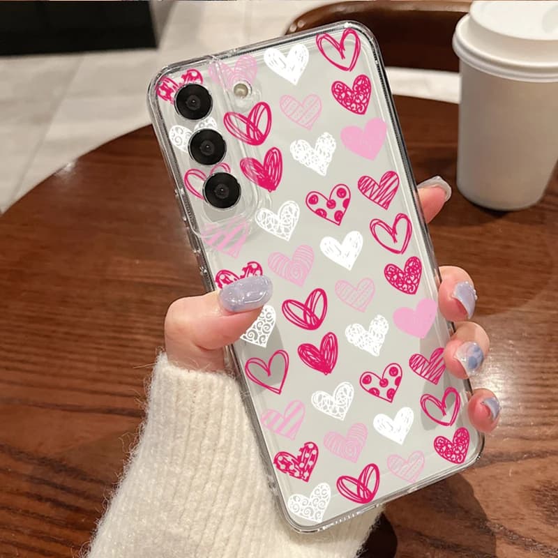 Cover per Telefono con Motivo a Cuori Colorati per Samsung Galaxy S26 S25 S24 S23 Ultra S22 Plus S24 S21 FE S25 Edge, Custodia Morbida Trasparente in TPU