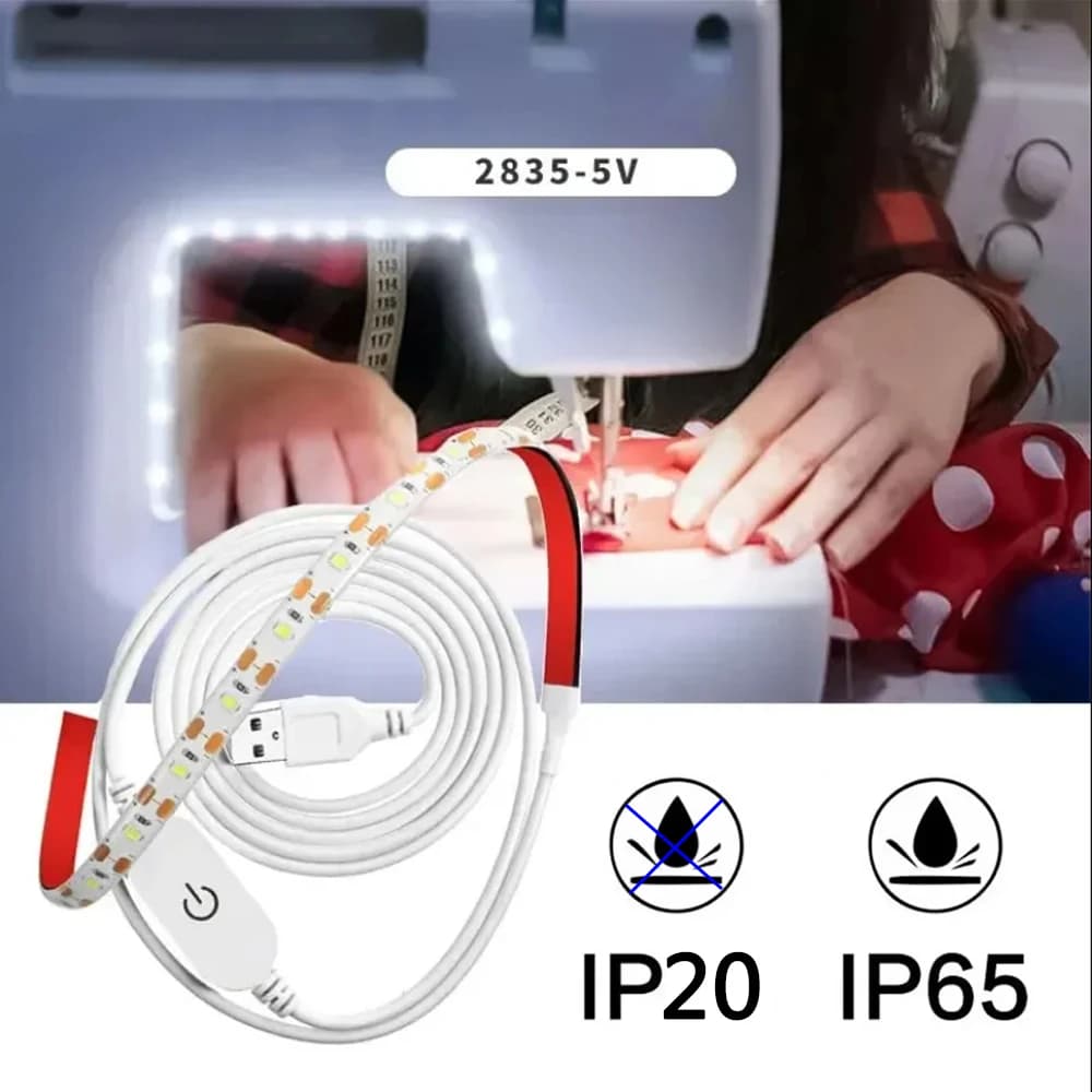 USB 5V 1m 2m 3m LED Kit striscia luminosa per macchina da cucire SMD2835 Illuminazione bianca con interruttore tattile Strisce flessibili per armadio da cucina