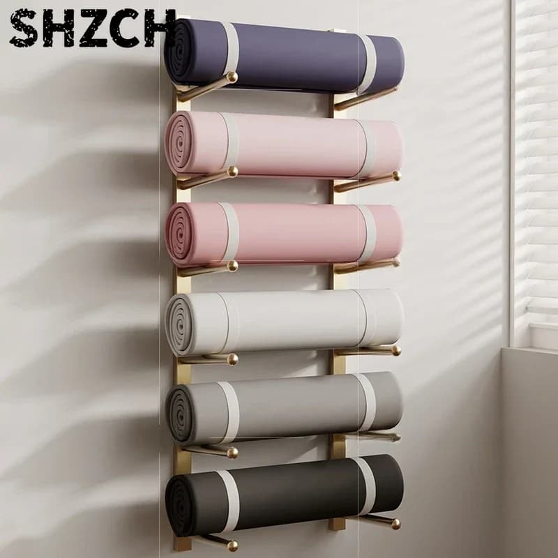 Multilayer Wall Shelf Iron Yoga Mat Storage Rack Gym Equipment Sorting Rack Indoor Layered Design Sports Equipment Display Stand