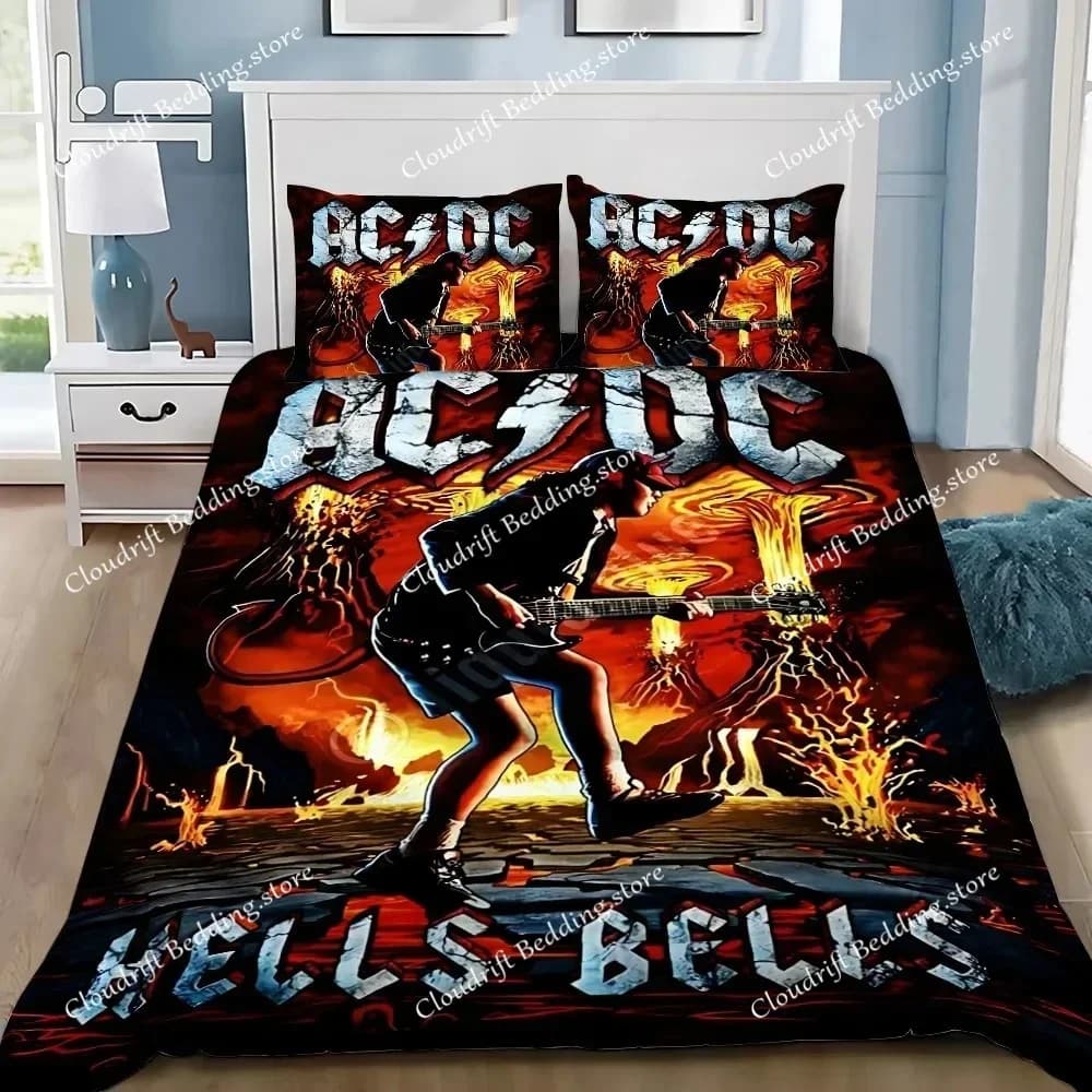 Fashion AC/DC Rock Band Duvet Cover Pillowcase Bedding Set Adult Boy Girl Bedroom Decoration Single Double Large Size026