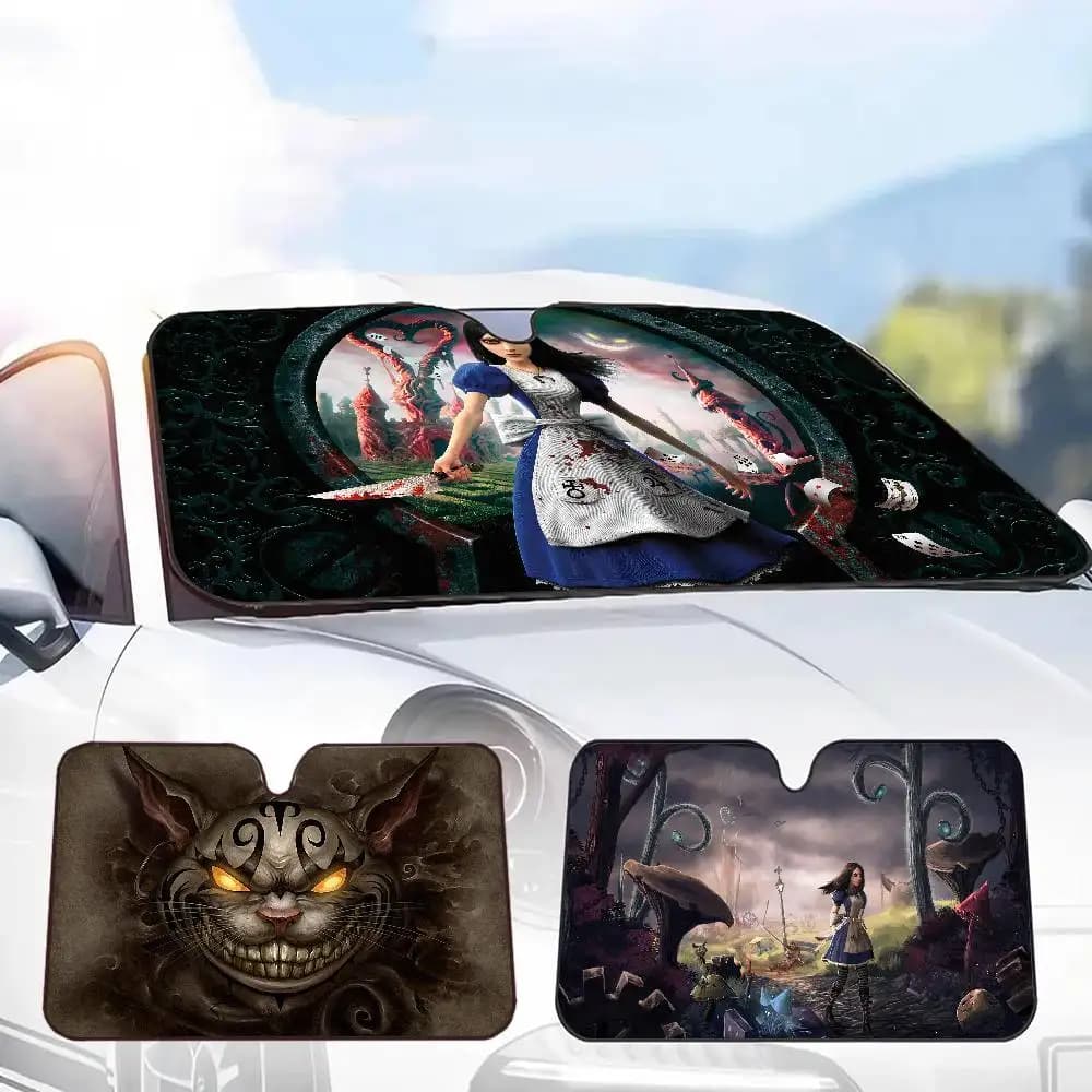 Game A-Alice Madness-Returns Parasole divertente per parabrezza auto, protezione pieghevole contro i raggi UV, parasole per il finestrino anteriore