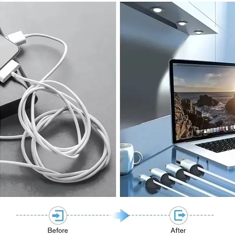 5/50 Pezzi Clip per Cavi, Organizzatore Avvolgicavo Rotondo, Clip per Cavi di Ricarica, Gestione Ordinata del Cavo, Supporto Adesivo per Cavi per Casa, Ufficio, Auto