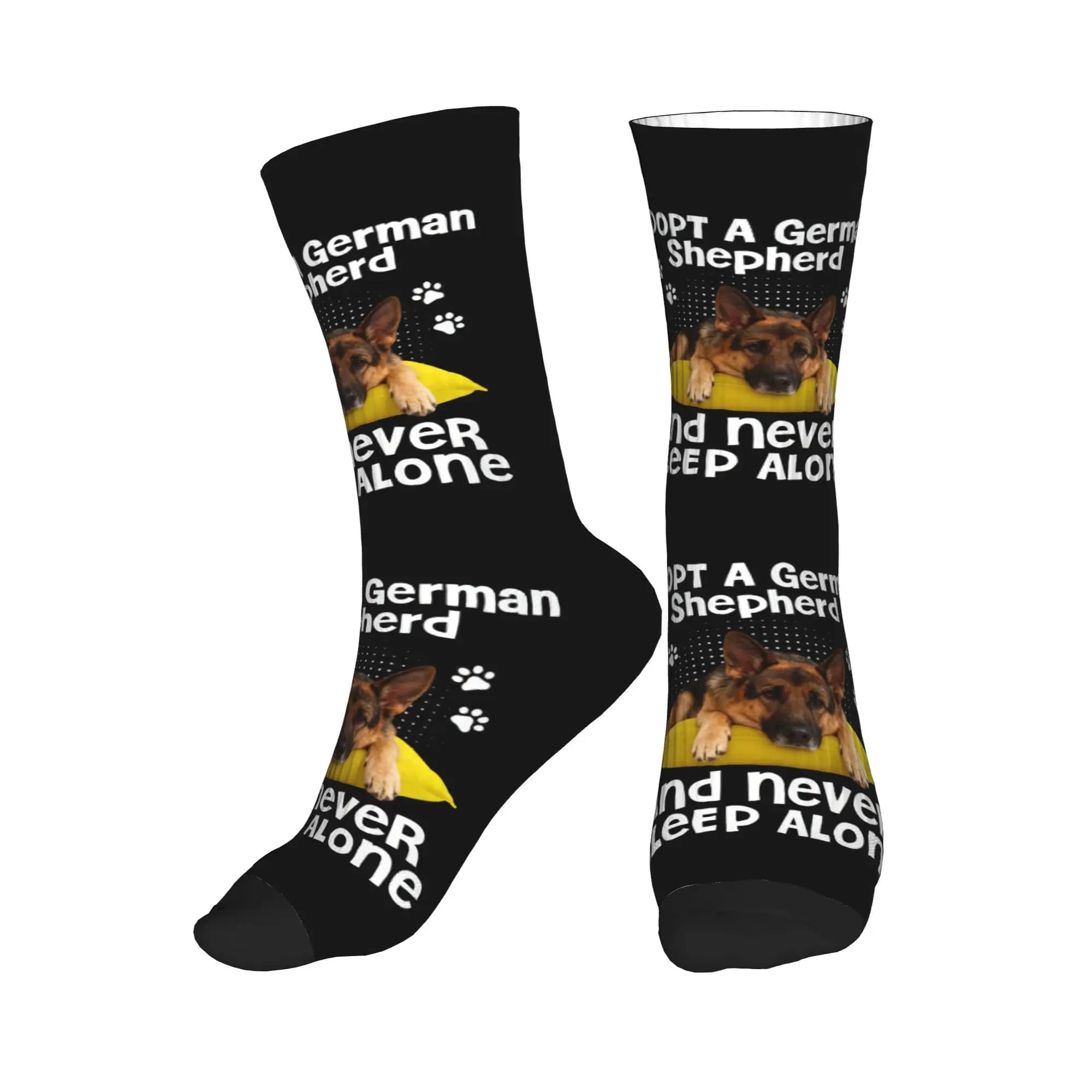 Harajuku Adopt German Shepherd Never Sleep Alone socks for men and women, 3D sports socks for dog lovers