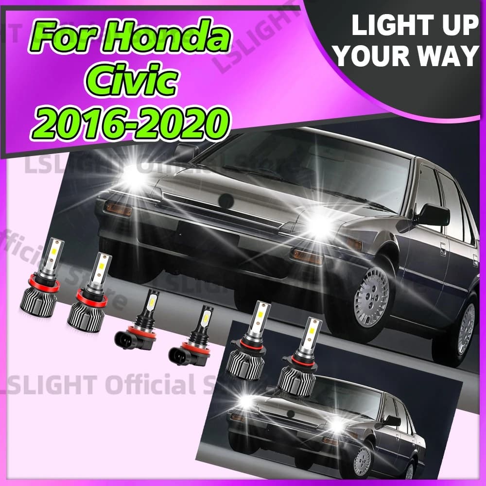 2/6x Fari CSP 3570 6000K Bianchi 12V LED per Honda Civic 2016 2017 2018 2019 2020, Luci Fendinebbia Anteriori Auto con Fascio Alto/Basso 20000LM