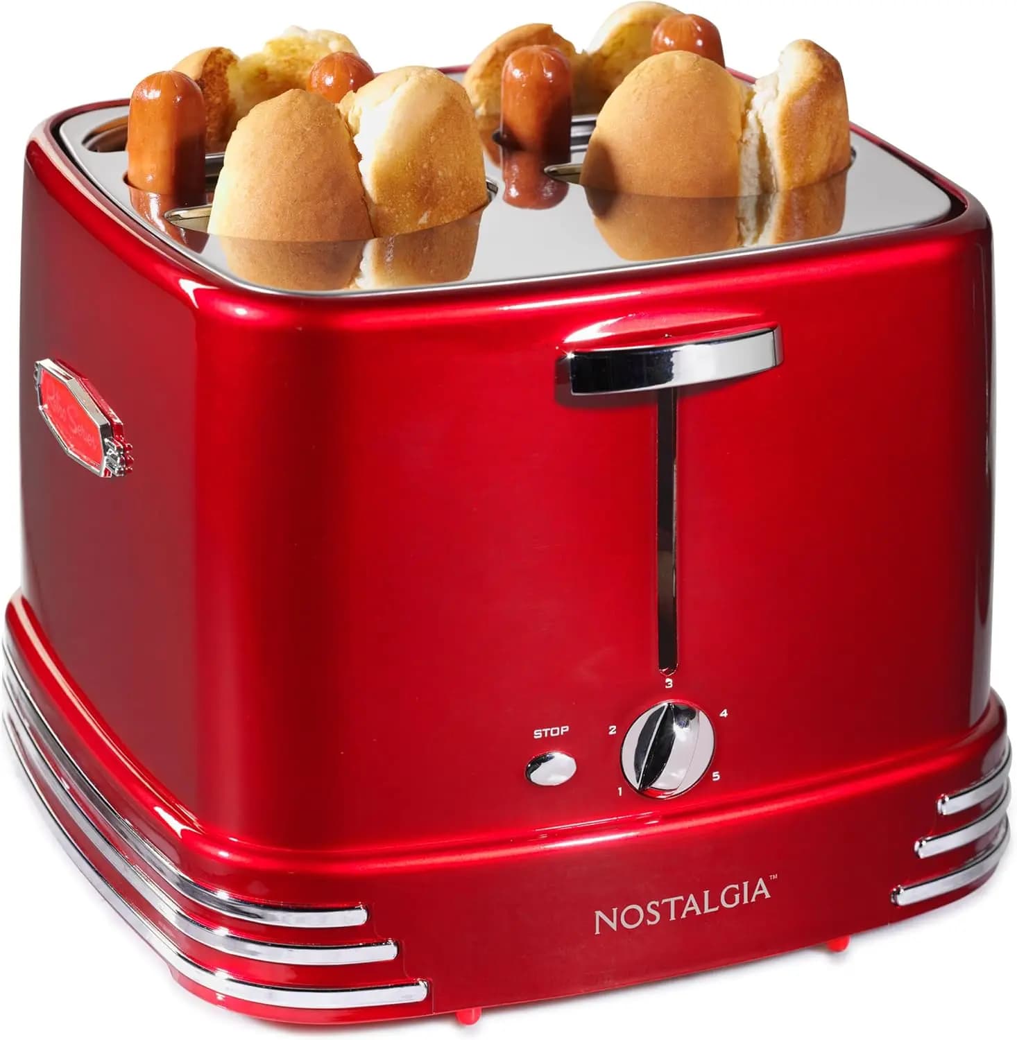 Tostapane per hot dog e panini a 4 slot con mini pinze, tostapane per hot dog funziona con pollo, tacchino, collegamenti vegetali, salsicce e bricchette, me