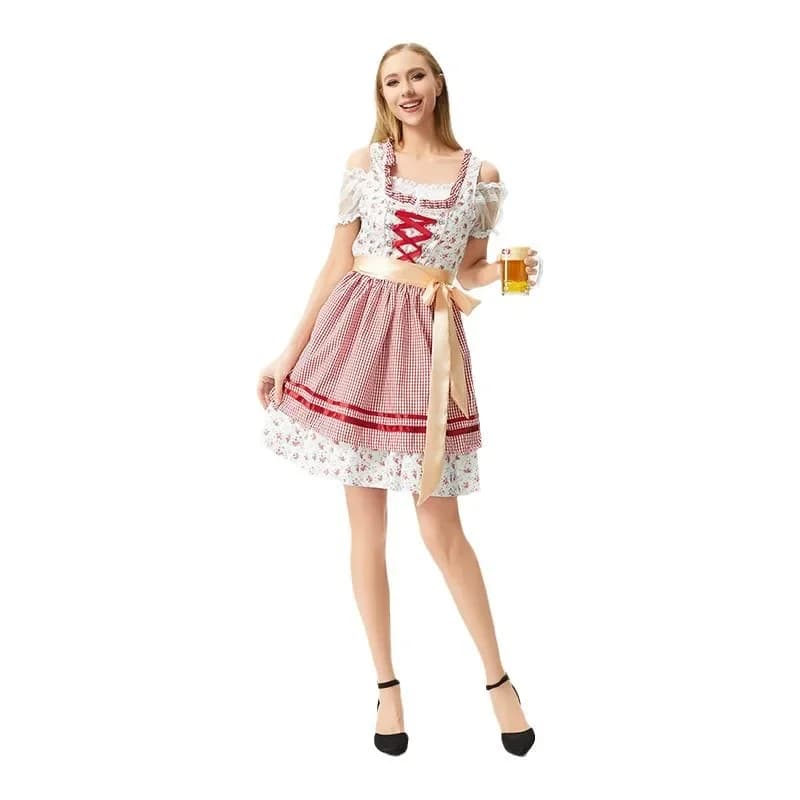 Costume di carnevale dell'Oktoberfest Abito da festa con motivo floreale rosso tedesco
