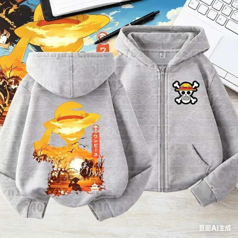 Felpa con Cappuccio Unisex One Piece Luffy con Zip, Giacca Streetwear Casual Primavera Autunno 2026, Pullover con Stampa Grafica Anime