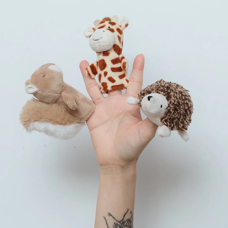 Kawaii Mini Animal Hedgehog Squirrel Giraffe Snake Hand Puppets for Baby Kids Puzzle Finger Puppet, 9CM