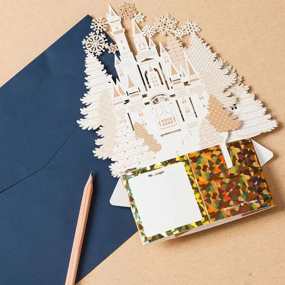 Biglietti d'Auguri Natalizi 3D con Stampa a Caldo, Biglietti Pop-Up per Capodanno, Carta Intagliata, Incisione Laser, Lettera di Ringraziamento, Regalo