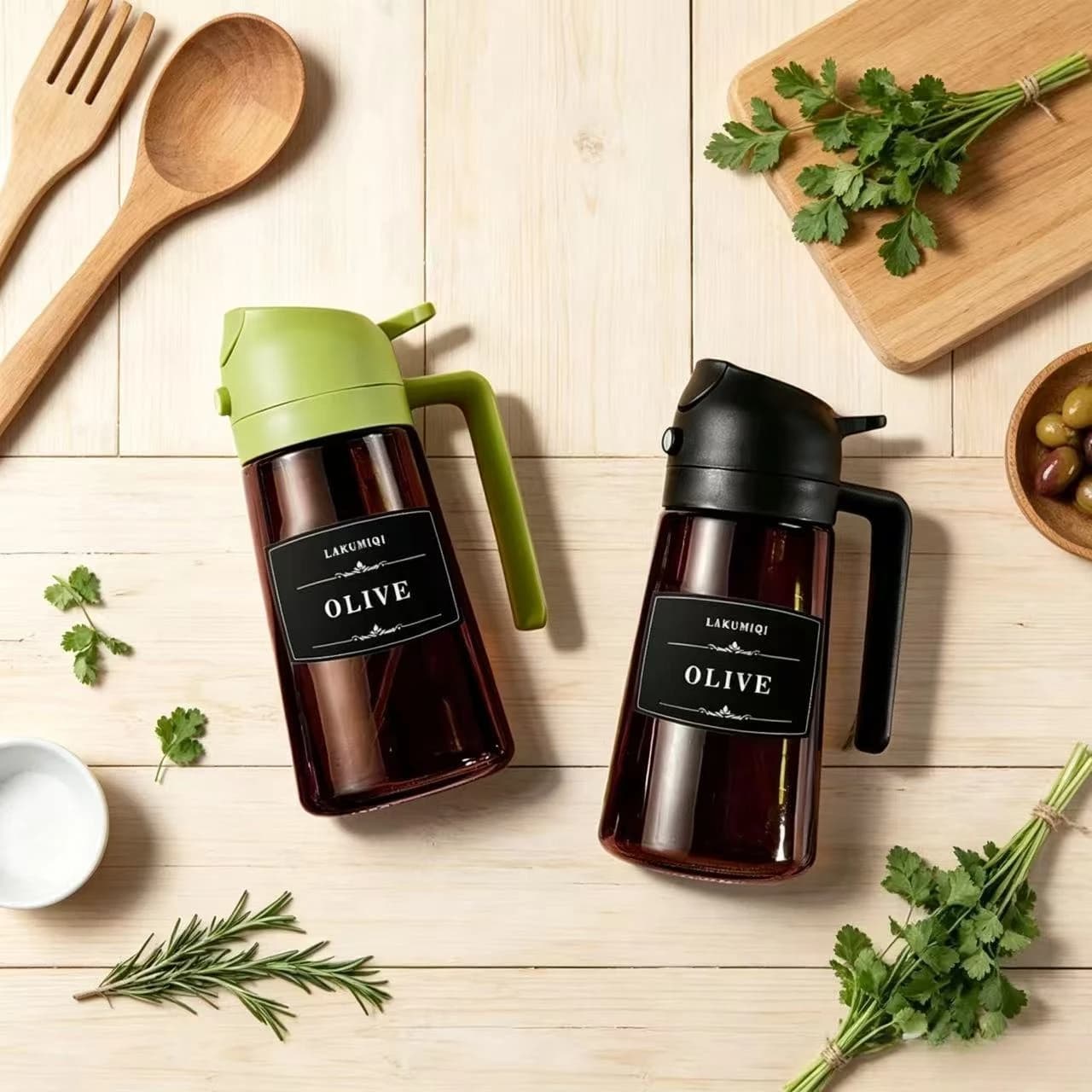 2026 2-in-1 Glass Oil Dispenser Sprayer 16oz Leakproof Olive Oil Bottle for Cooking Air Fryer BBQ Spray and Pour