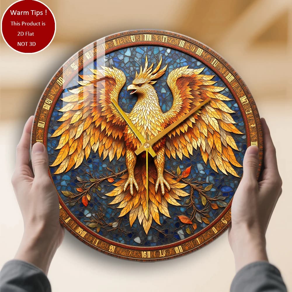 Phoenix Tempered Glass Wall Clock on the Art Mosaic branch suitable for wall decorations or table displays everywhere