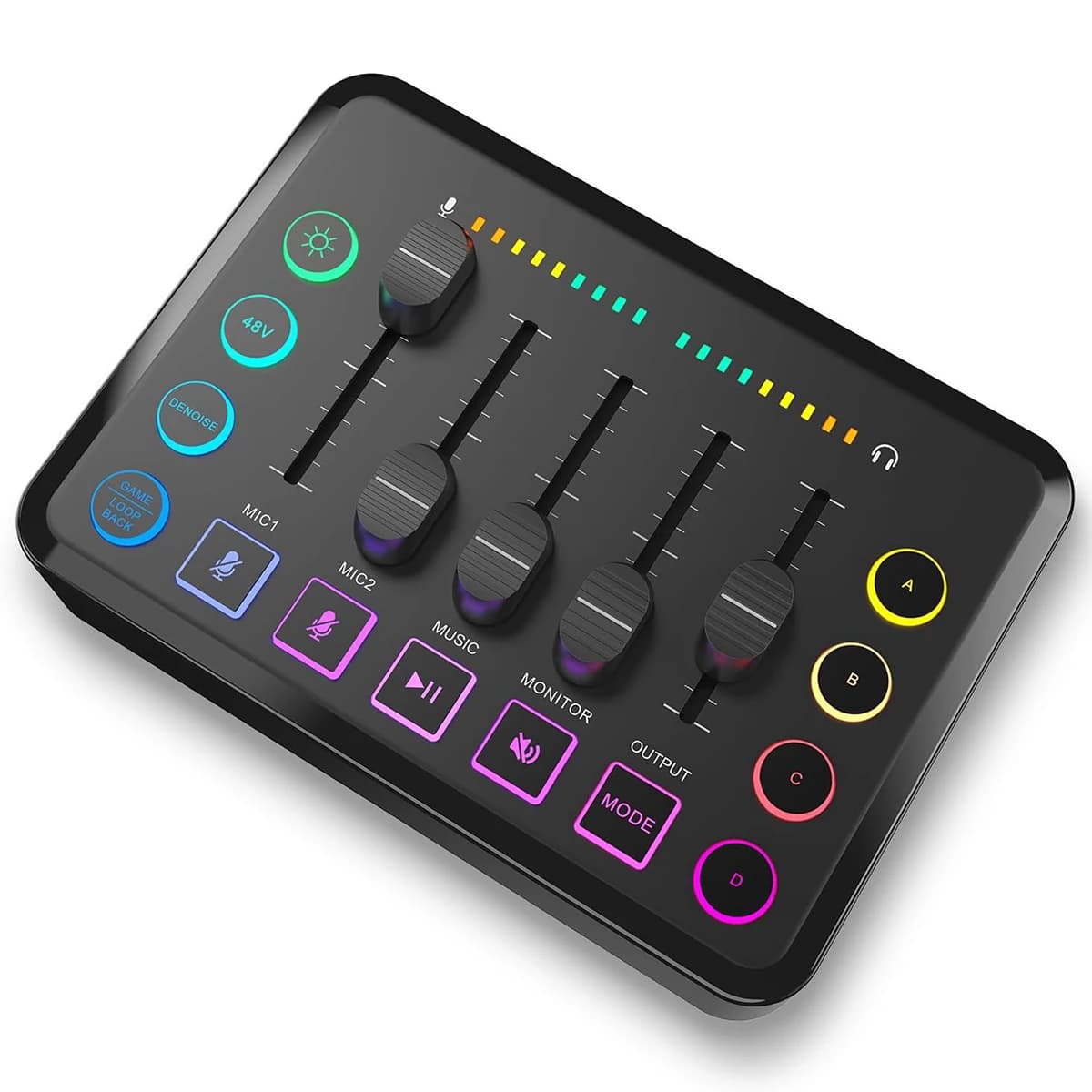Mixer audio da gioco, mixer RGB con interfaccia audio ricaricabile con interfaccia microfono XLR, alimentazione phantom 48 V, per podcast/registrazione