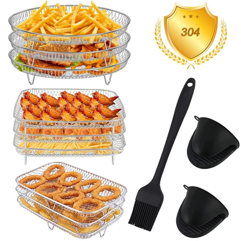 1/3Layer Stainless Steel Air Fryer Accessories Stackable BBQ Grill Rack Food Frying Basket Multipurpose for Baking Cooking Tool