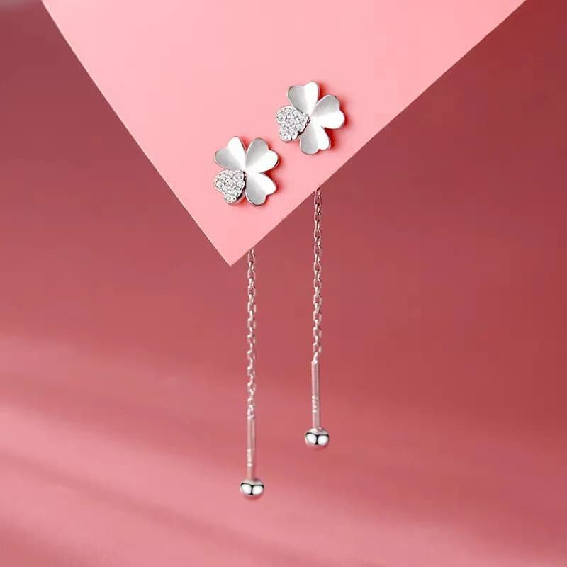 Vero argento sterling 925 zircone catena di trifoglio nappa pianta orecchini per le donne carino gioielleria raffinata accessori di lusso leggeri